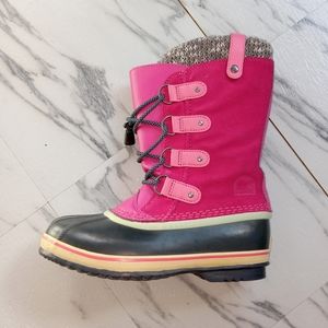 SOREL Girls Youth Hot Pink Joan Of Arctic Knit lace up winter snow Boots size 6